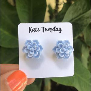 Succulent Flower Stud Earrings - Baby Blue - petguardiansupplies