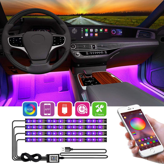 Interior Car Lights, Bluetooth App Controlled Car LED Strip Light with USB Port,Multi DIY Color Music under Dash Car Lighting Kits,Interior LED Lights for Cars with Sound Active Function