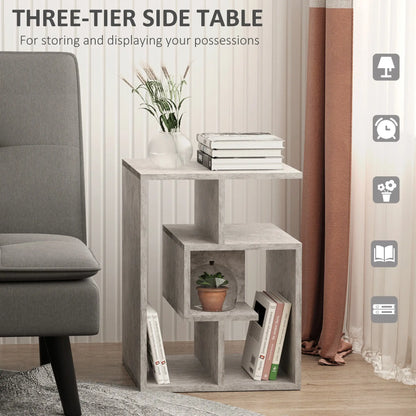 Side Table, 3 Tier End Table with Open Storage Shelves, Living Room Coffee Table Organiser Unit, Cement Colour-3