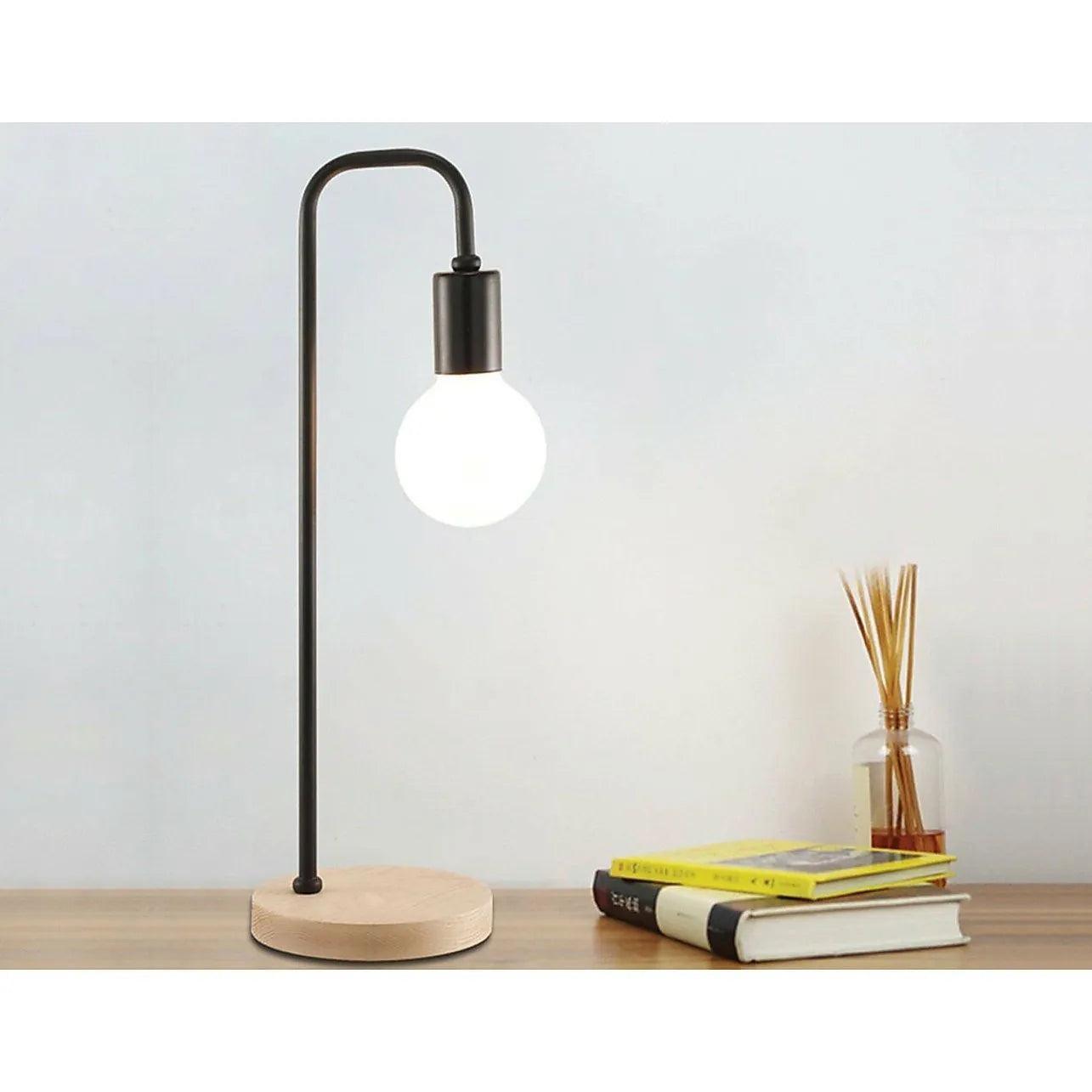 Modern Black Table Lamp Desk Light Timber Base Bedside Bedroom - petguardiansupplies