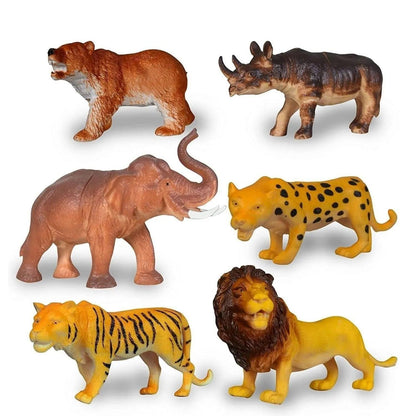 Set of 6 Big Size Full Action Toy Figure Jungle Cartoon Wild Animal - petguardiansupplies