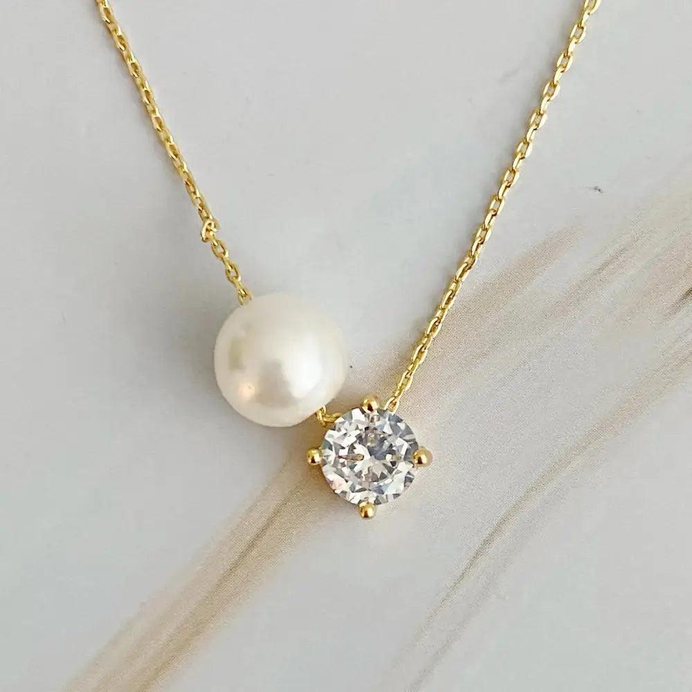 Single Pearl And Diamond Necklace - petguardiansupplies