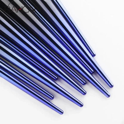 10 Pcs Makeup Brushes Navy Blue Premium Synthetic Hair Foundation - petguardiansupplies