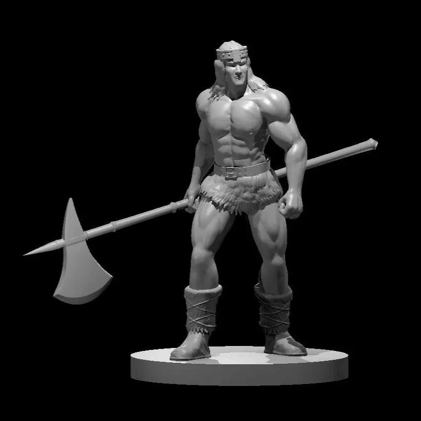 Human Male Barbarian with Halberd Miniature-0