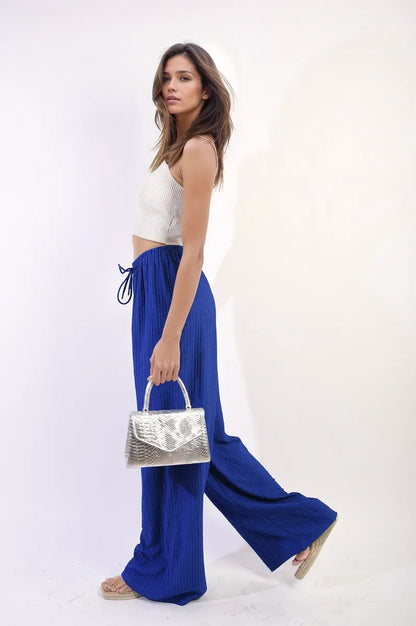 Textured Wide Leg Drawstring Trousers-10