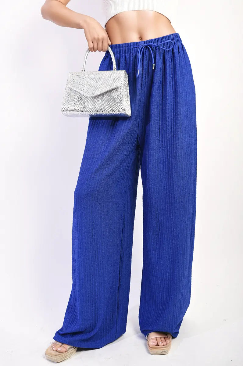 Textured Wide Leg Drawstring Trousers-4