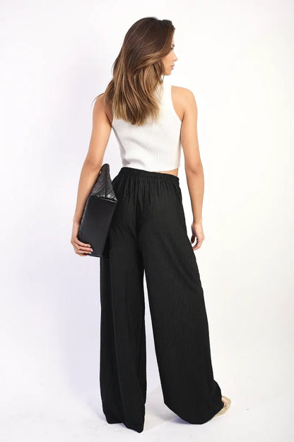 Textured Wide Leg Drawstring Trousers-2