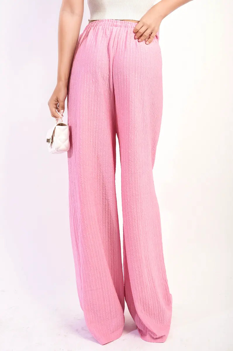 Textured Wide Leg Drawstring Trousers-13