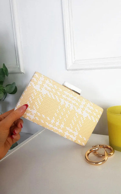 Woven Box Clutch with Long Strap Detail-3