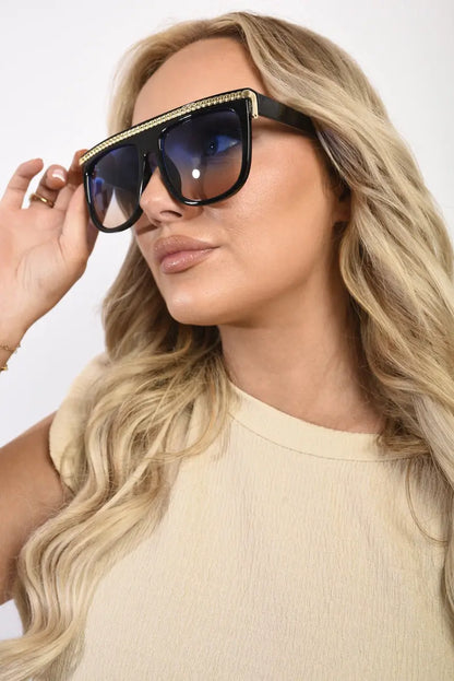 Square Oversized Sunglasses with Gold Stripe-2