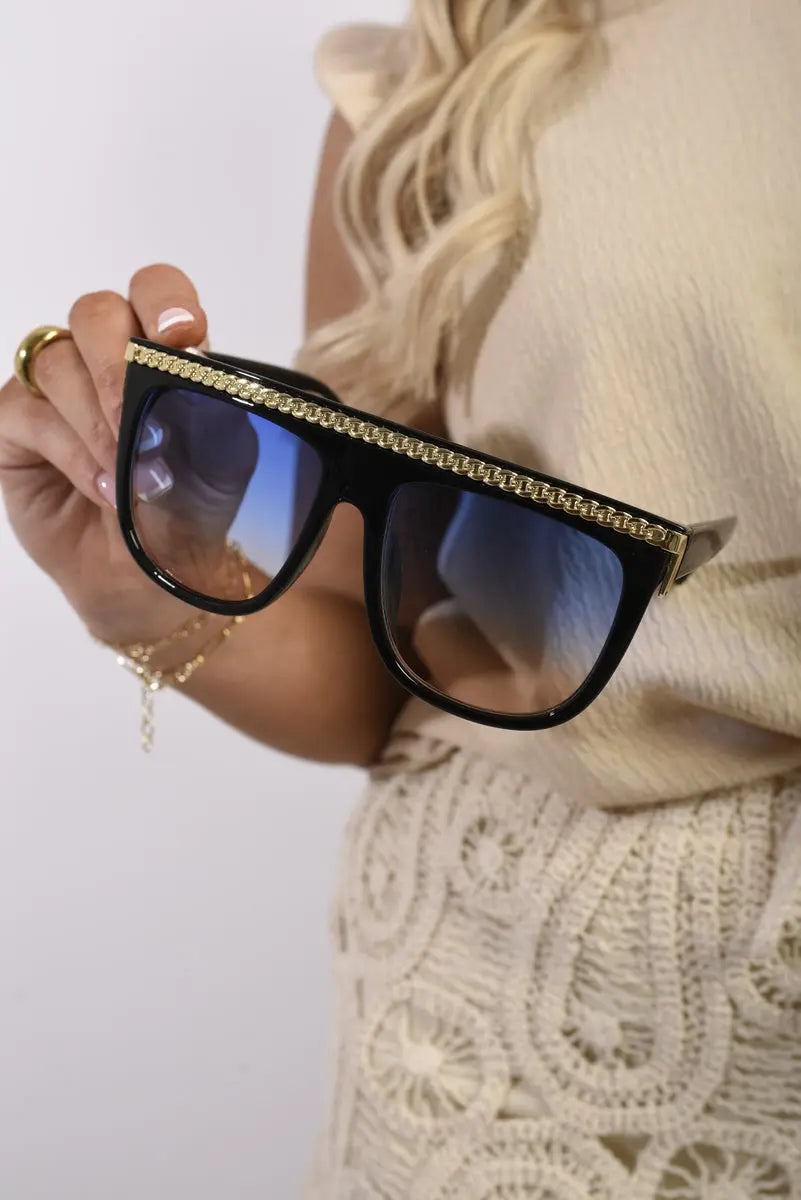 Square Oversized Sunglasses with Gold Stripe-0