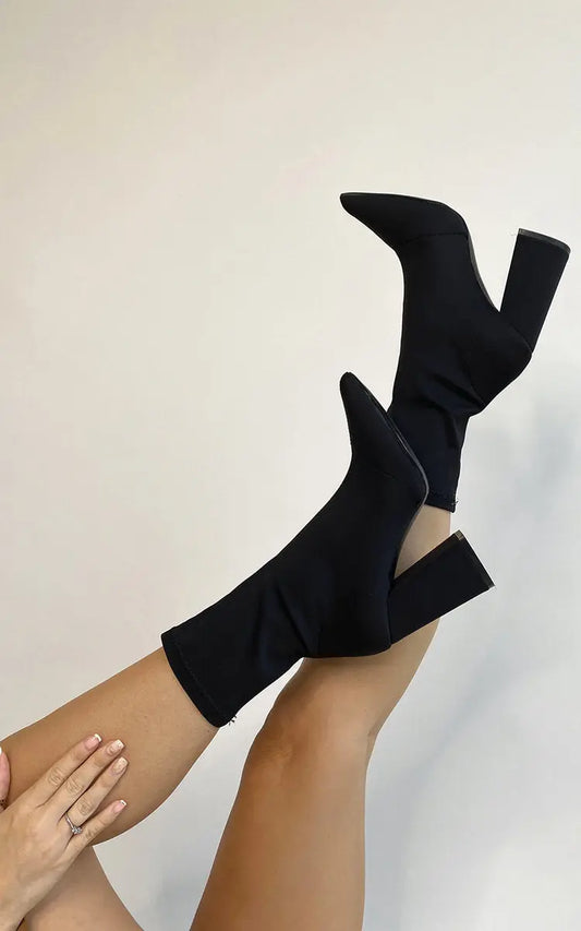 Block Heel Ankle Pointed Boots-0