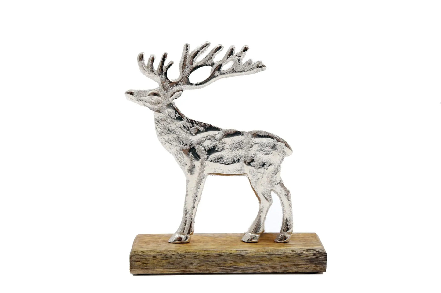 Silver Reindeer On Wood Base Large-0