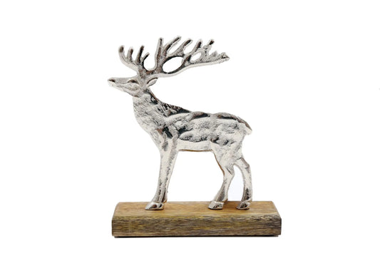 Silver Reindeer On Wood Base Large-0