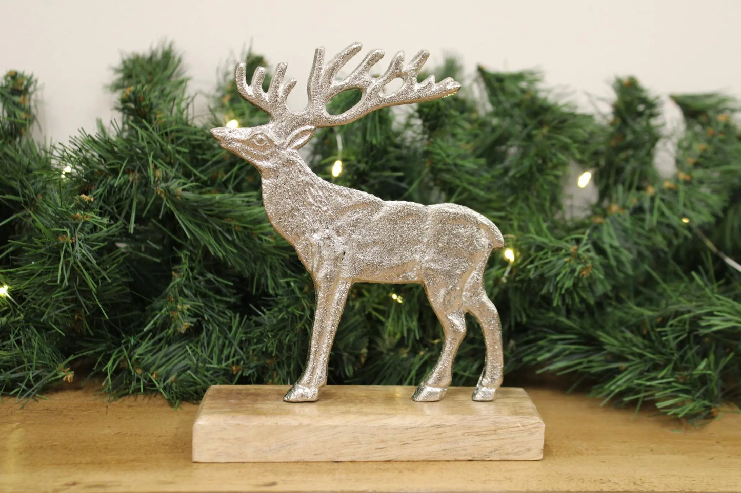 Silver Reindeer On Wood Base Large-2