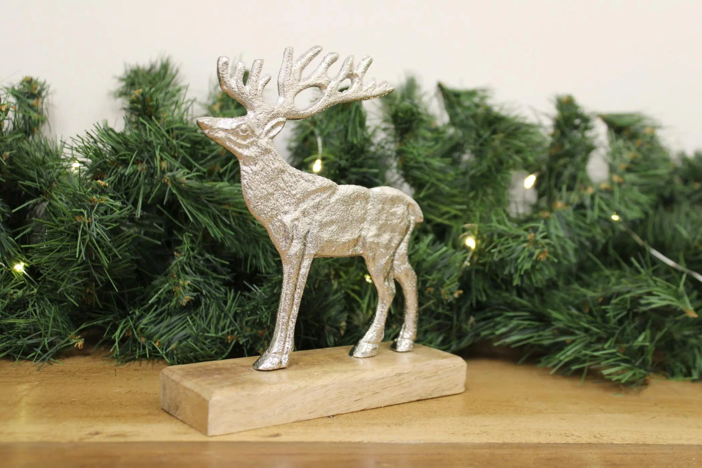 Silver Reindeer On Wood Base Large-3