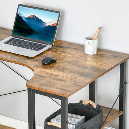 L-Shaped Computer Desk Home Office Corner Desk Study Workstation Table with 2 Shelves, Steel Frame in Rustic Brown | HOMCOM-7