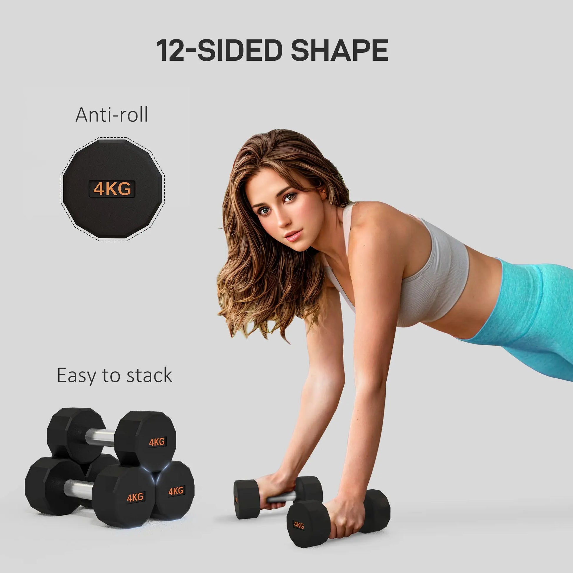 2 x 4kg Dumbbells Weights Set with 12-Sided Shape and Non-Slip Grip for Men Women Home Gym Workout by SPORTNOW-2