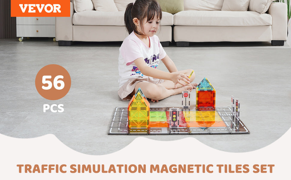 VEVOR 56 PCS Magnetic Tiles Magnet Building Blocks Set Construction Game Stacking Toys STEM Sensory Educational for Kids Gift - petguardiansupplies