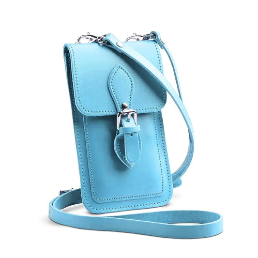 Handmade Leather Mobile Phone Pouch Plus - Pastel Baby Blue-0