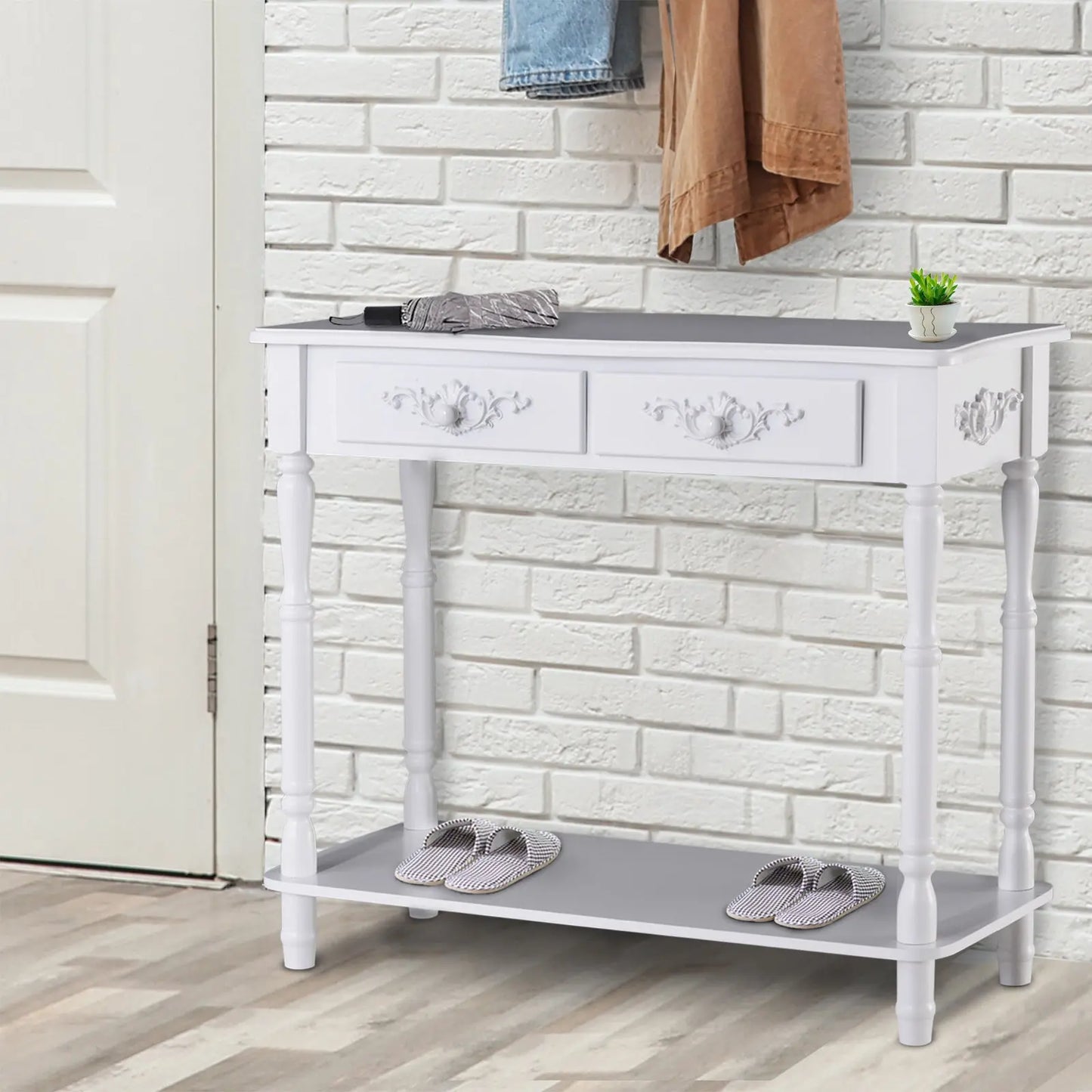 Console Table Modern Sofa Side Desk with Storage Shelves Drawers for Living Room Entryway Bedroom White-1