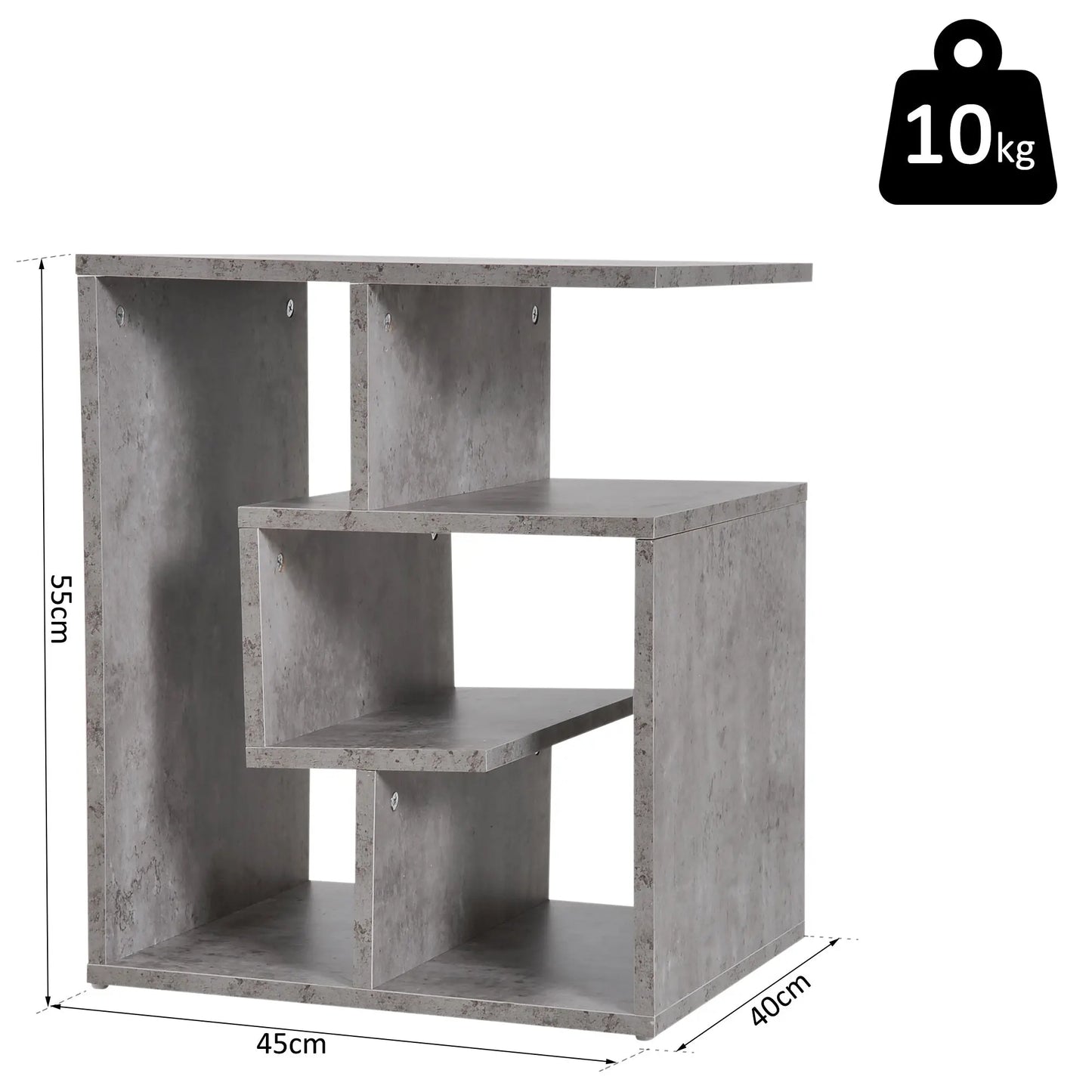 Side Table, 3 Tier End Table with Open Storage Shelves, Living Room Coffee Table Organiser Unit, Cement Colour-2