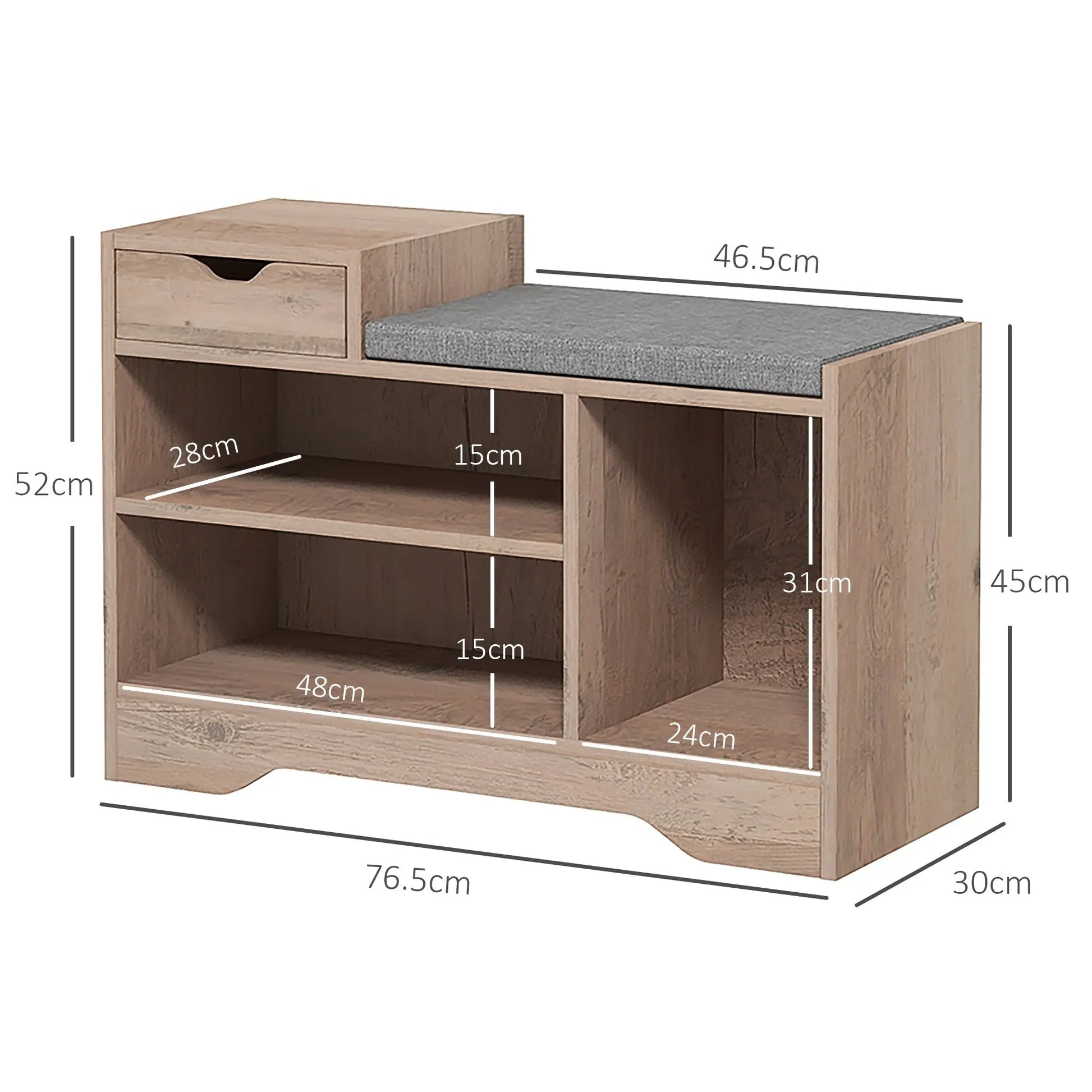 Multi-Compartment Shoe Bench, with Seat - Grey-2