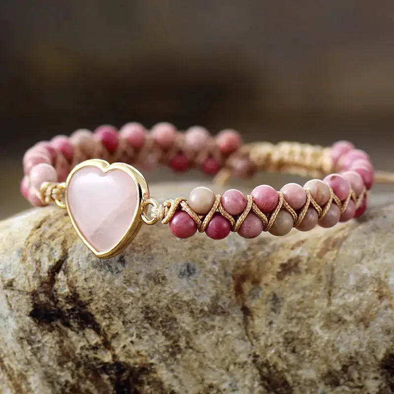 Rose Quartz Heart Charm Bracelet-1