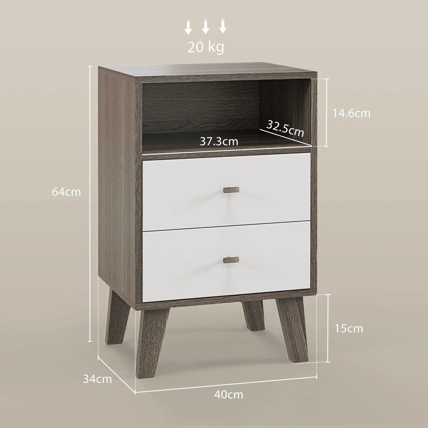 Industrial-Scandinavian Mix Bedside Table, with Drawers and Shelf-2