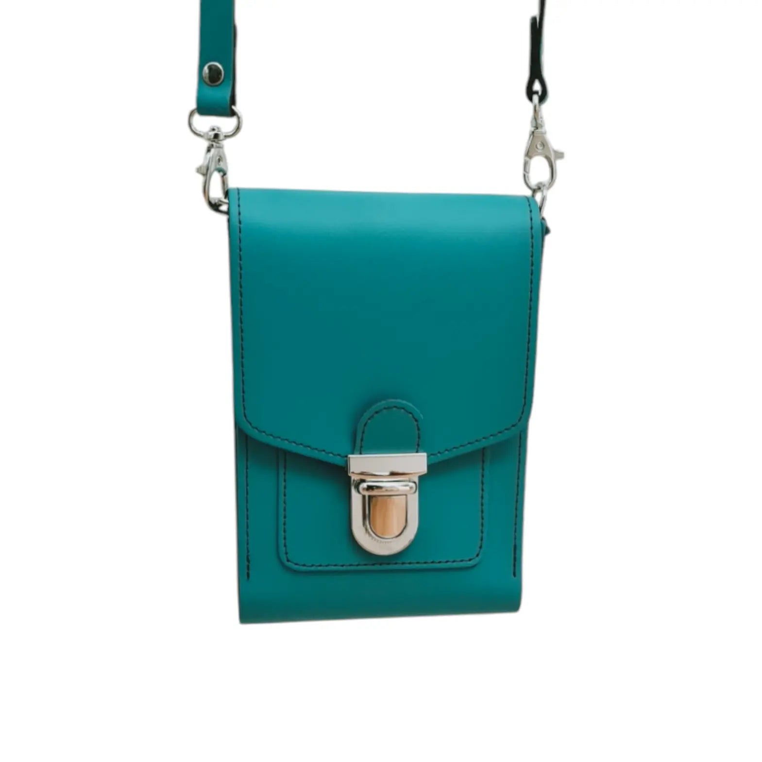 Leather Push Lock Crossbody Phone Case - Teal-0