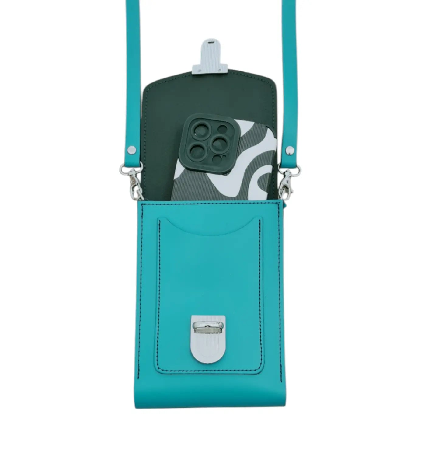 Leather Push Lock Crossbody Phone Case - Teal-1