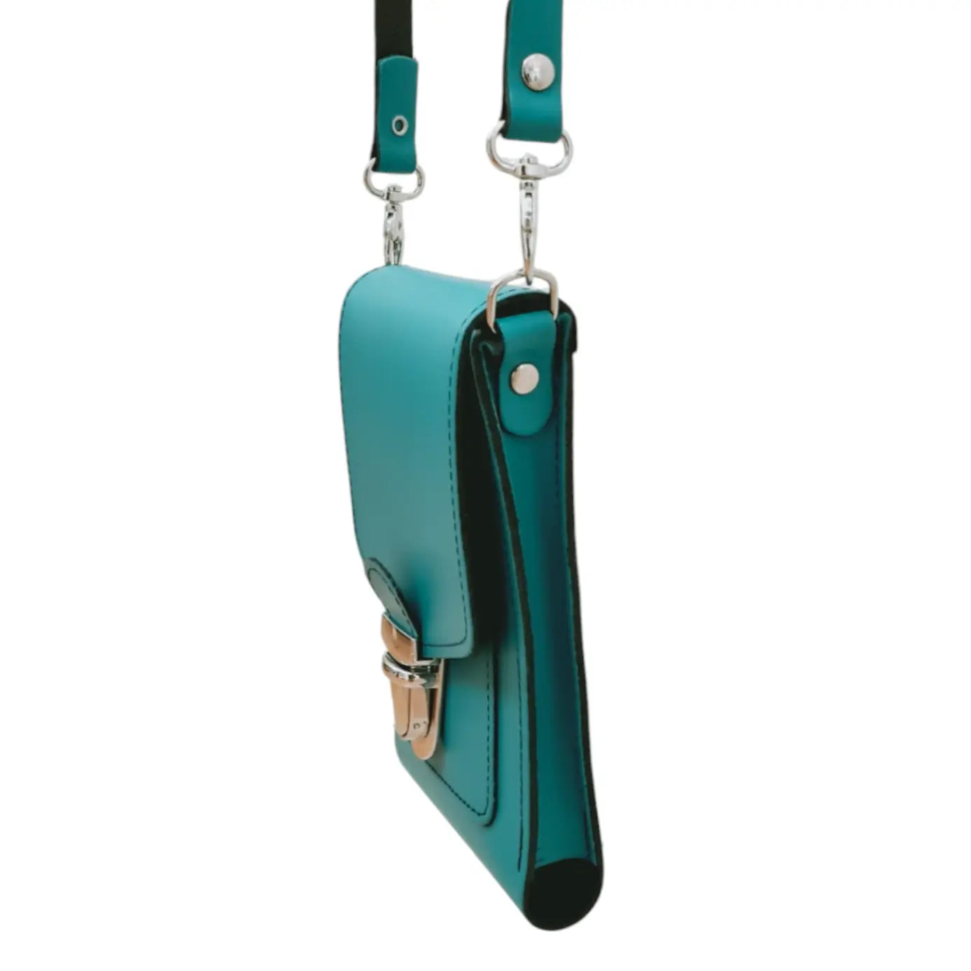 Leather Push Lock Crossbody Phone Case - Teal-3