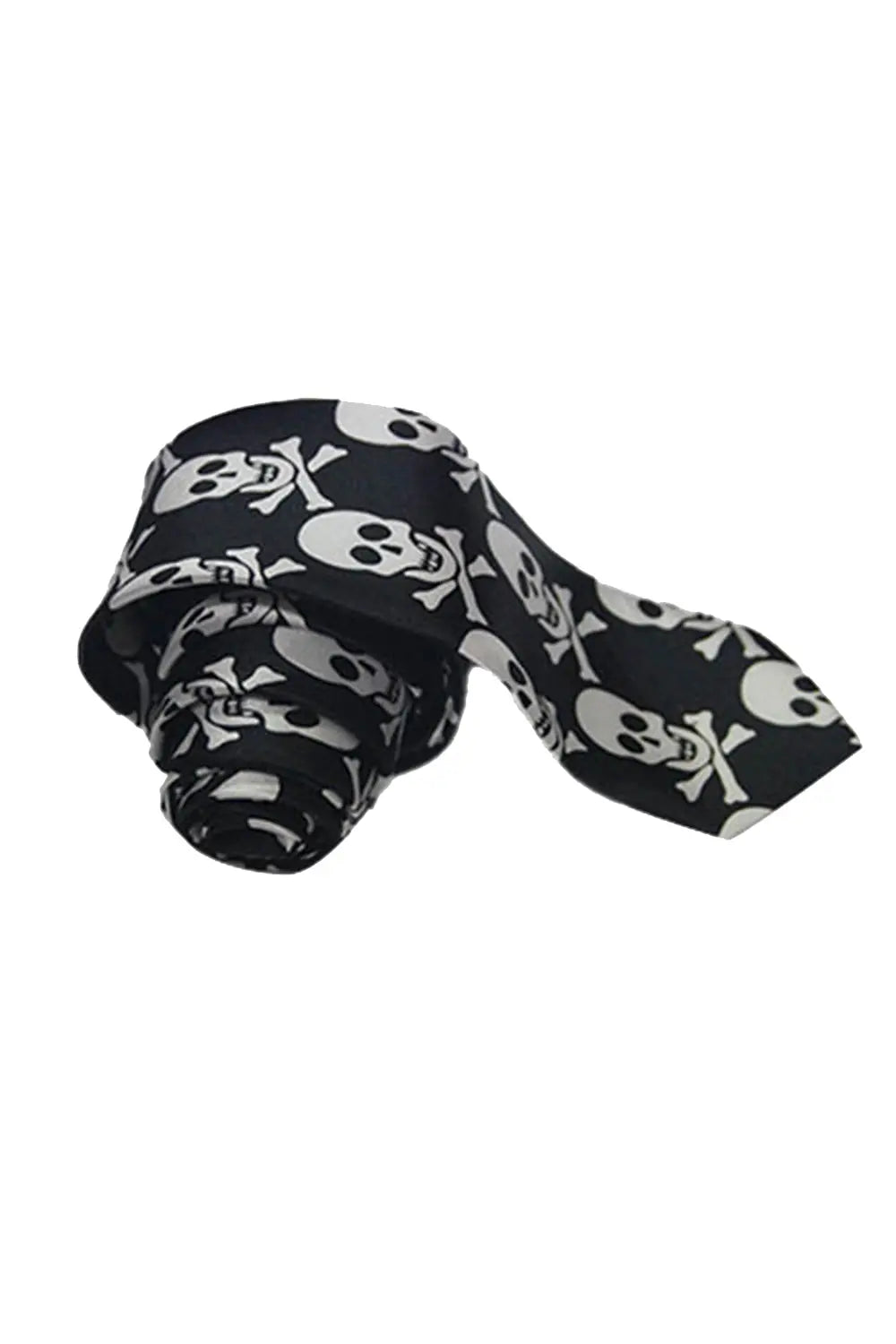 White Skull Black Neck Tie-3