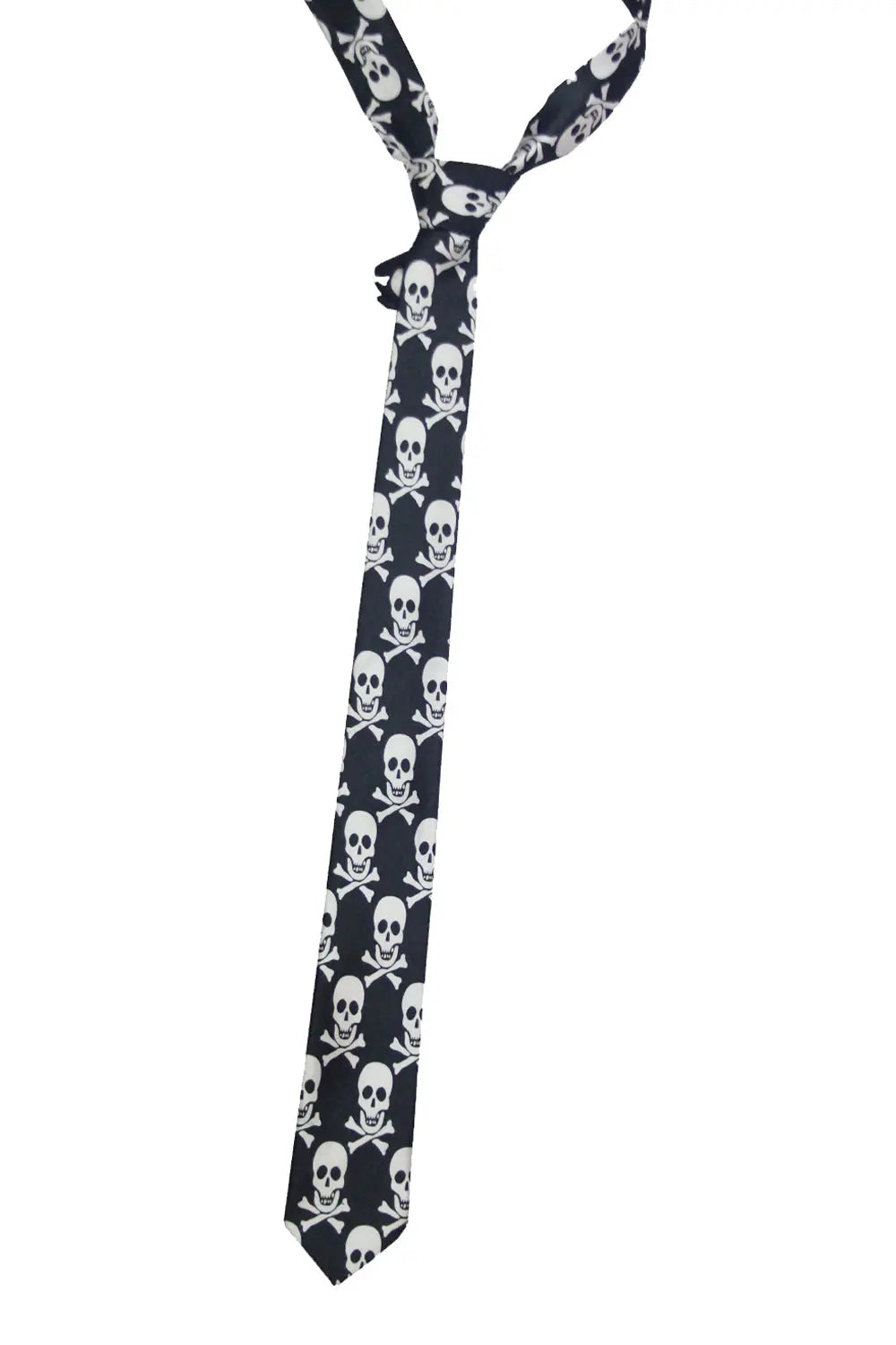 White Skull Black Neck Tie-0