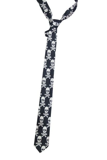 White Skull Black Neck Tie-0