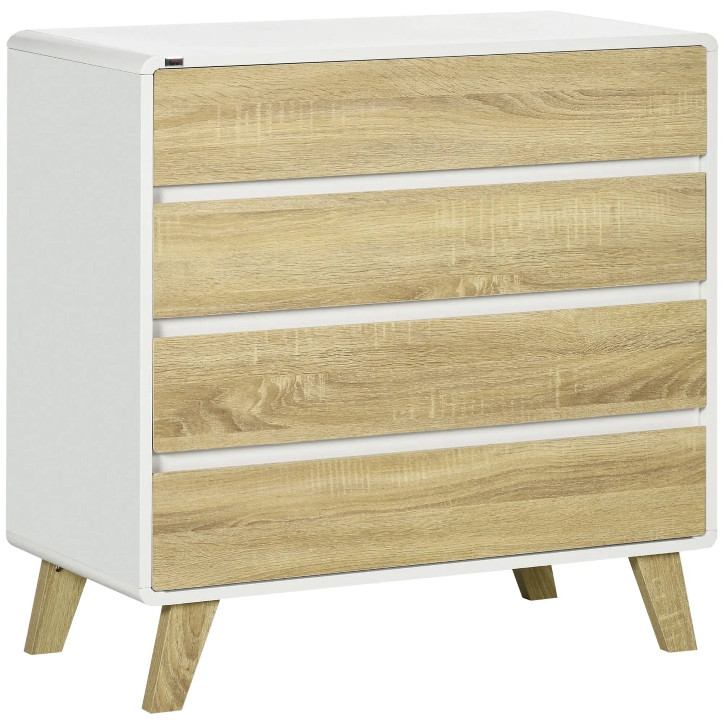 Drawer Chest, 4-Drawer Storage Organiser for Bedroom, Living Room, 80cmx40cmx79.5cm, White and Natural-0