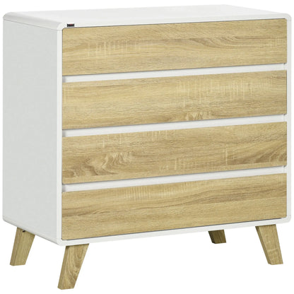 Drawer Chest, 4-Drawer Storage Organiser for Bedroom, Living Room, 80cmx40cmx79.5cm, White and Natural-0